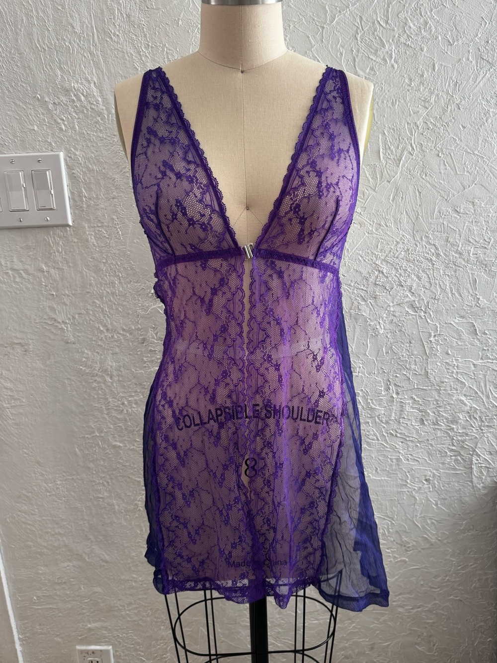 Sheer Lace Purple V-Neck Chemise